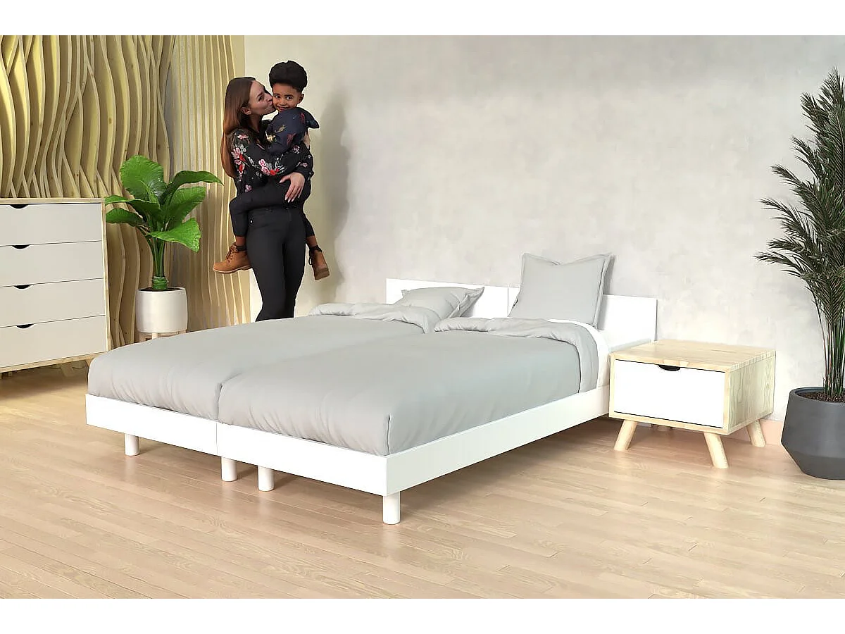 Lits jumeaux bois massif avec têtes Twin - 80x200, Blanc
