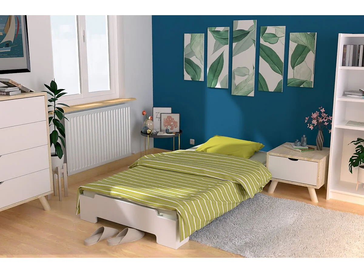 Lit Empilable 90x190 - 1 place en Bois Massif, Blanc