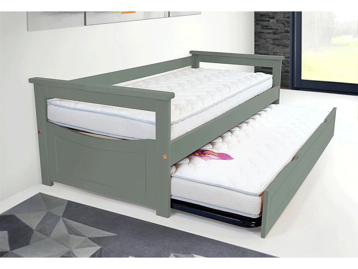 Lit Gigogne 90x190 Topaze Pin massif, Gris