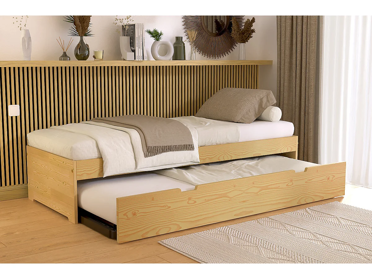 Lit gigogne 70x190 Malo pin massif, Miel