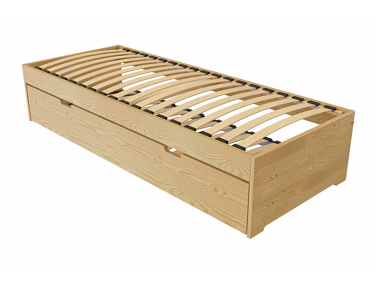 Lit gigogne 70x190 Malo pin massif, Miel