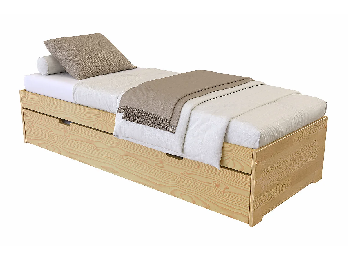 Lit gigogne 70x190 Malo pin massif, Miel