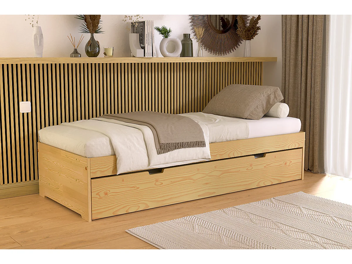 Lit gigogne 70x190 Malo pin massif, Miel