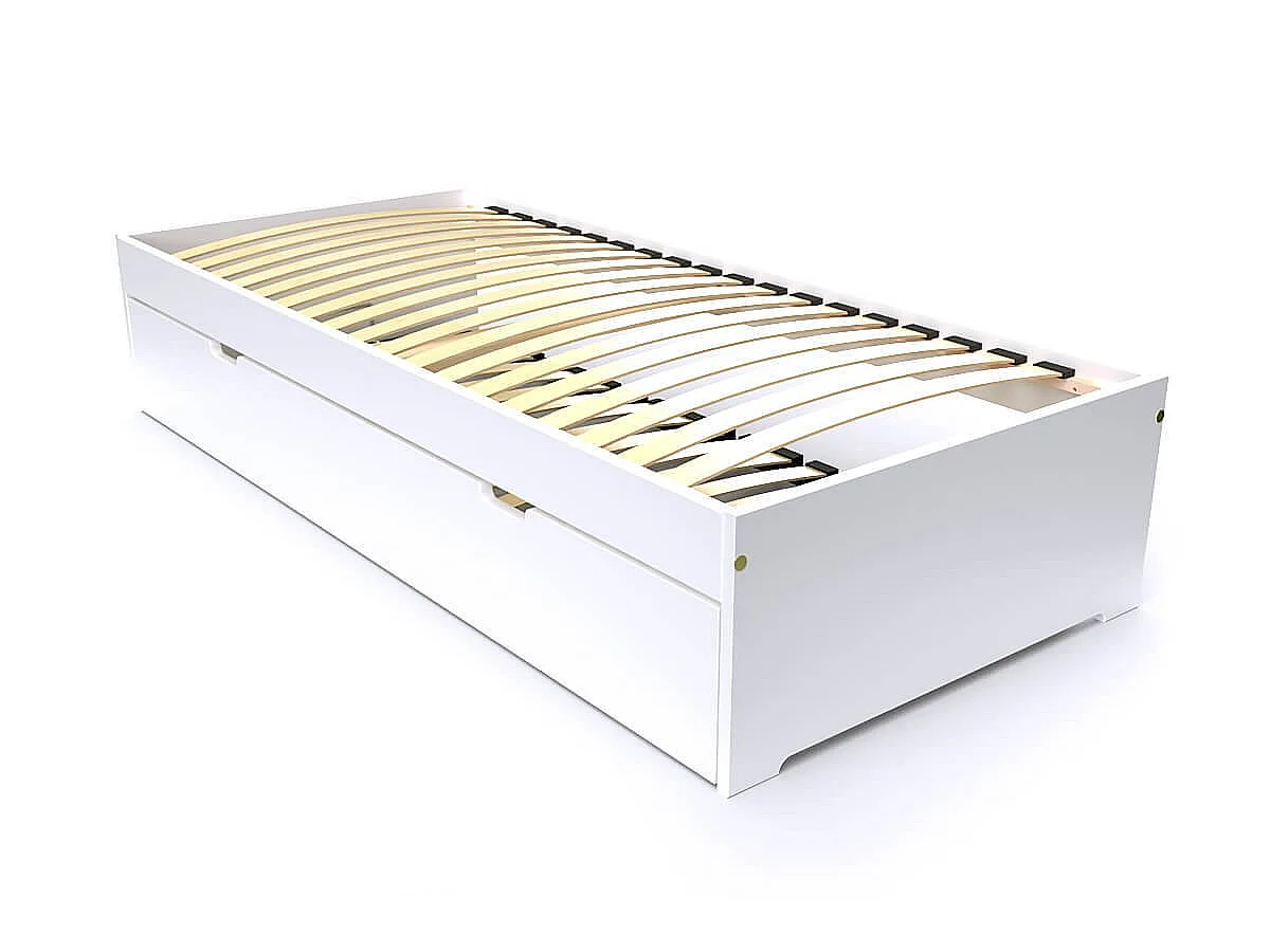 Lit gigogne 80x190 Malo pin massif, Blanc