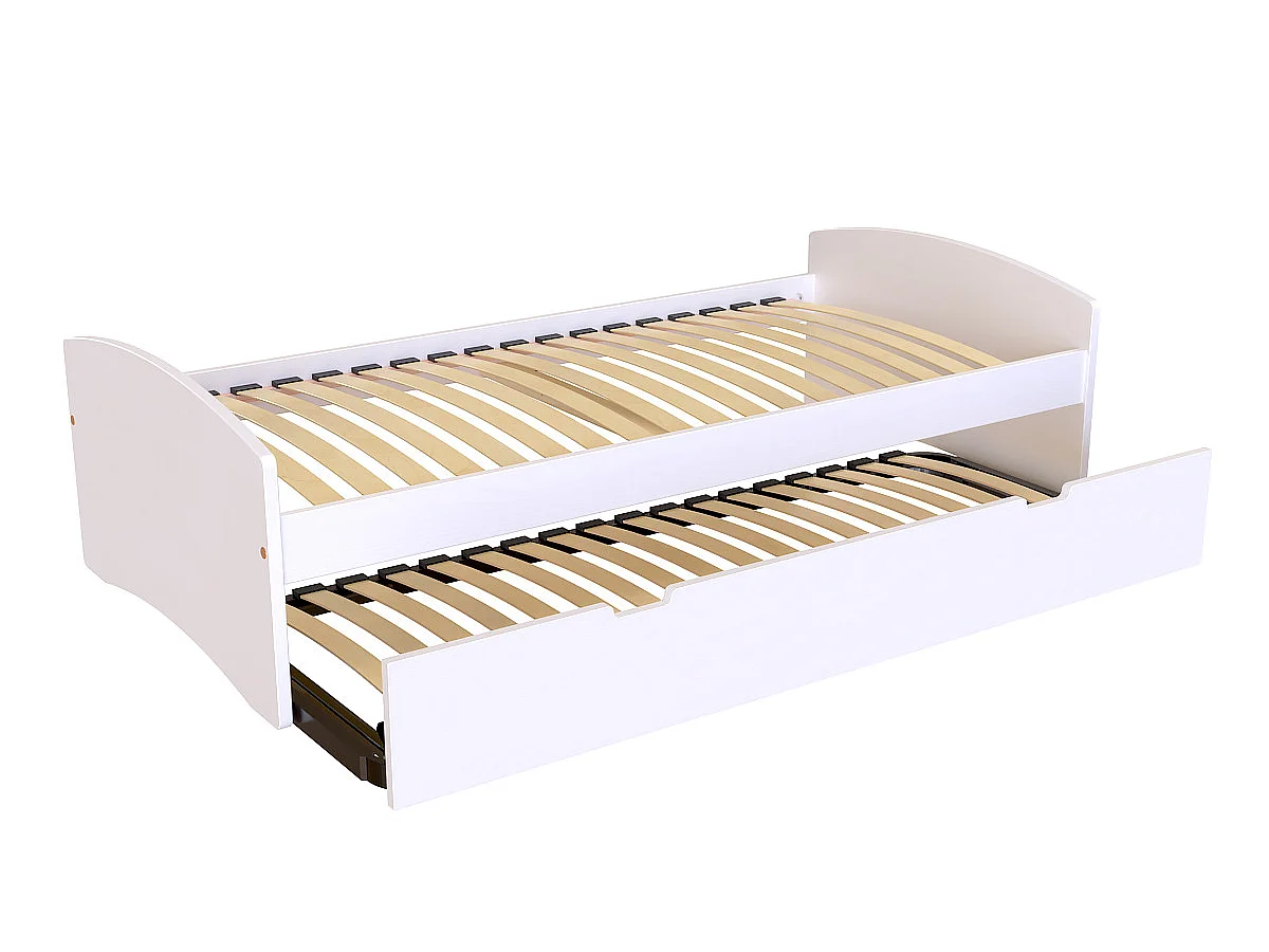 Lit gigogne 90x200 Happy pin massif, Blanc