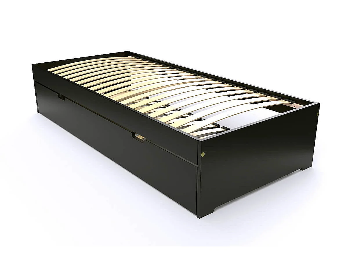 Lit gigogne 80x190 Malo pin massif, Noir