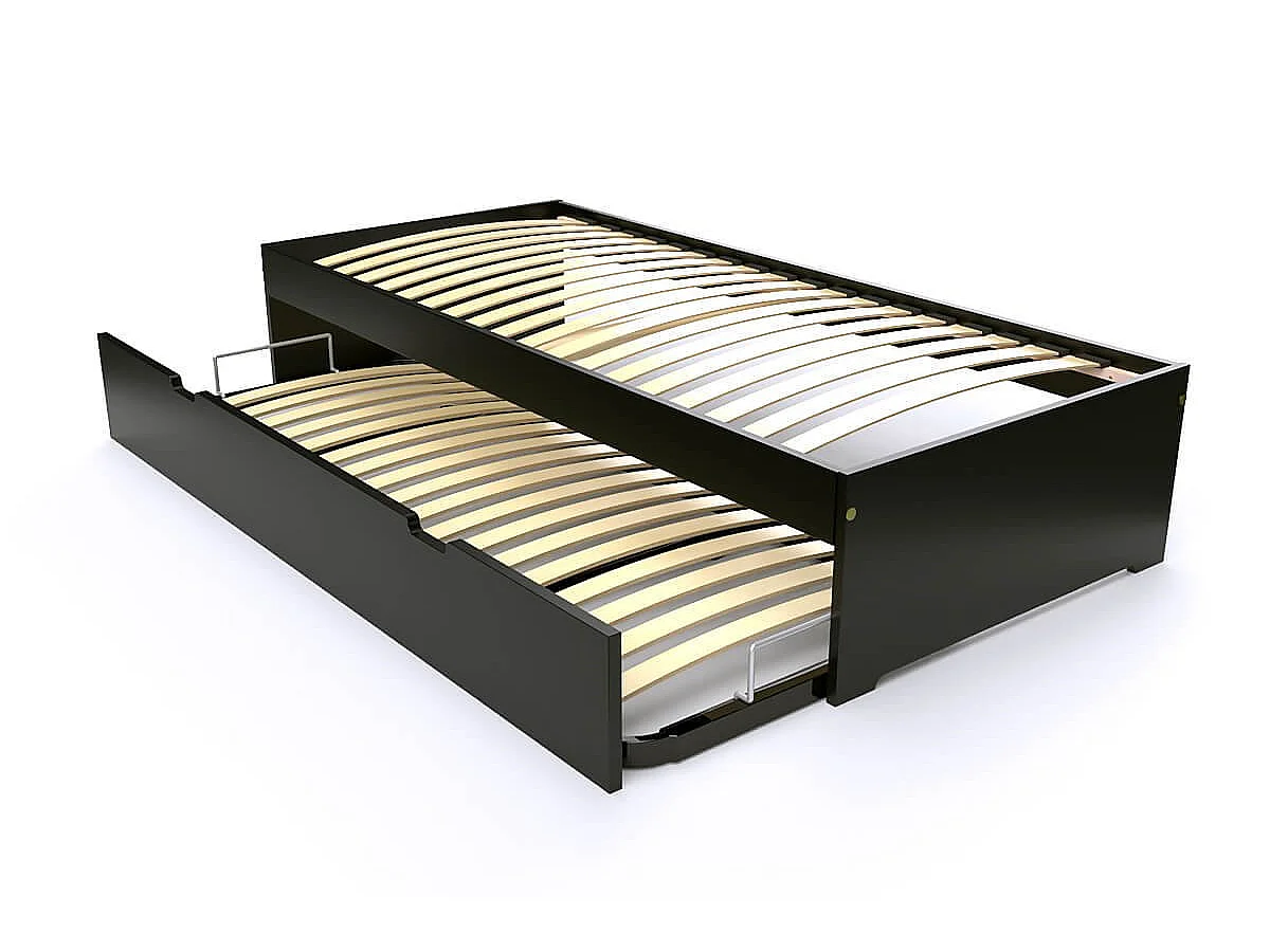 Lit gigogne 80x190 Malo pin massif, Noir
