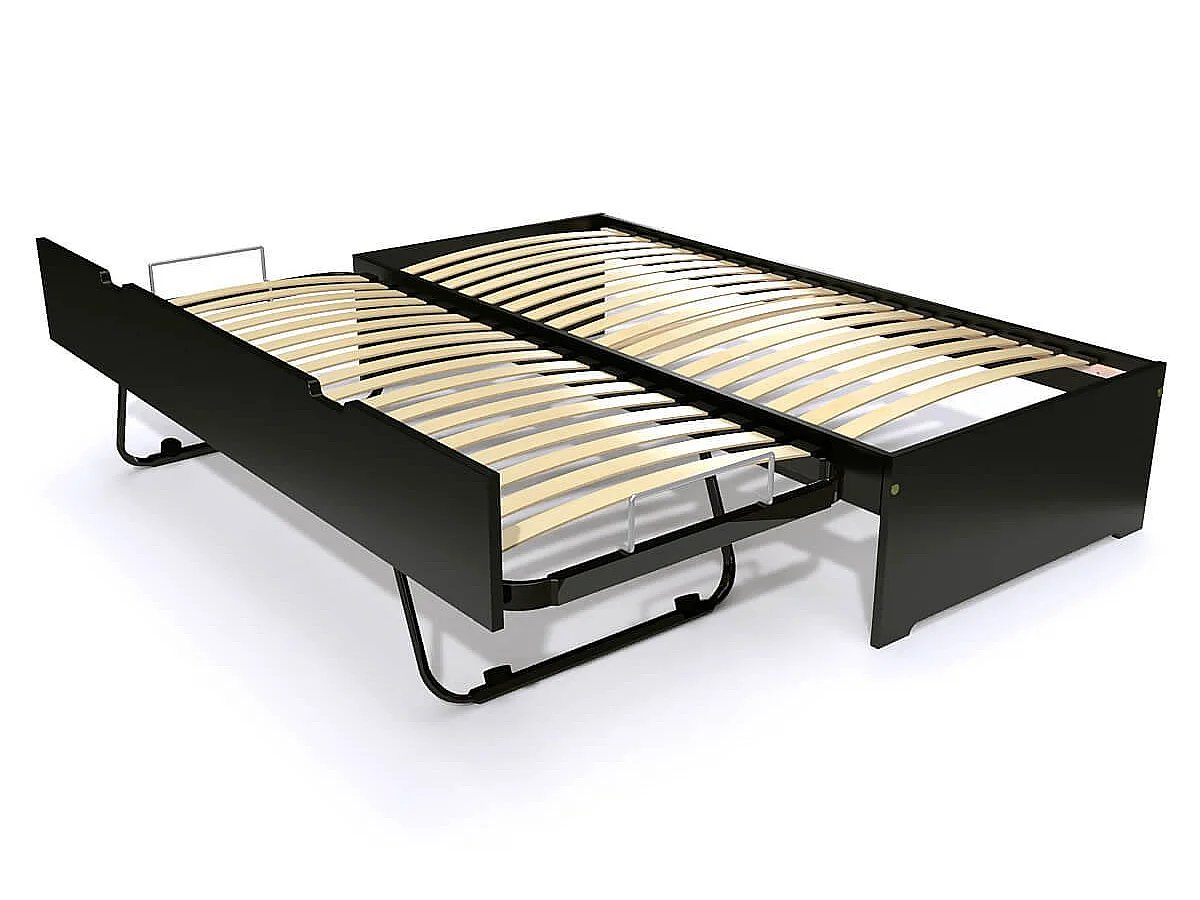 Lit gigogne 80x190 Malo pin massif, Noir