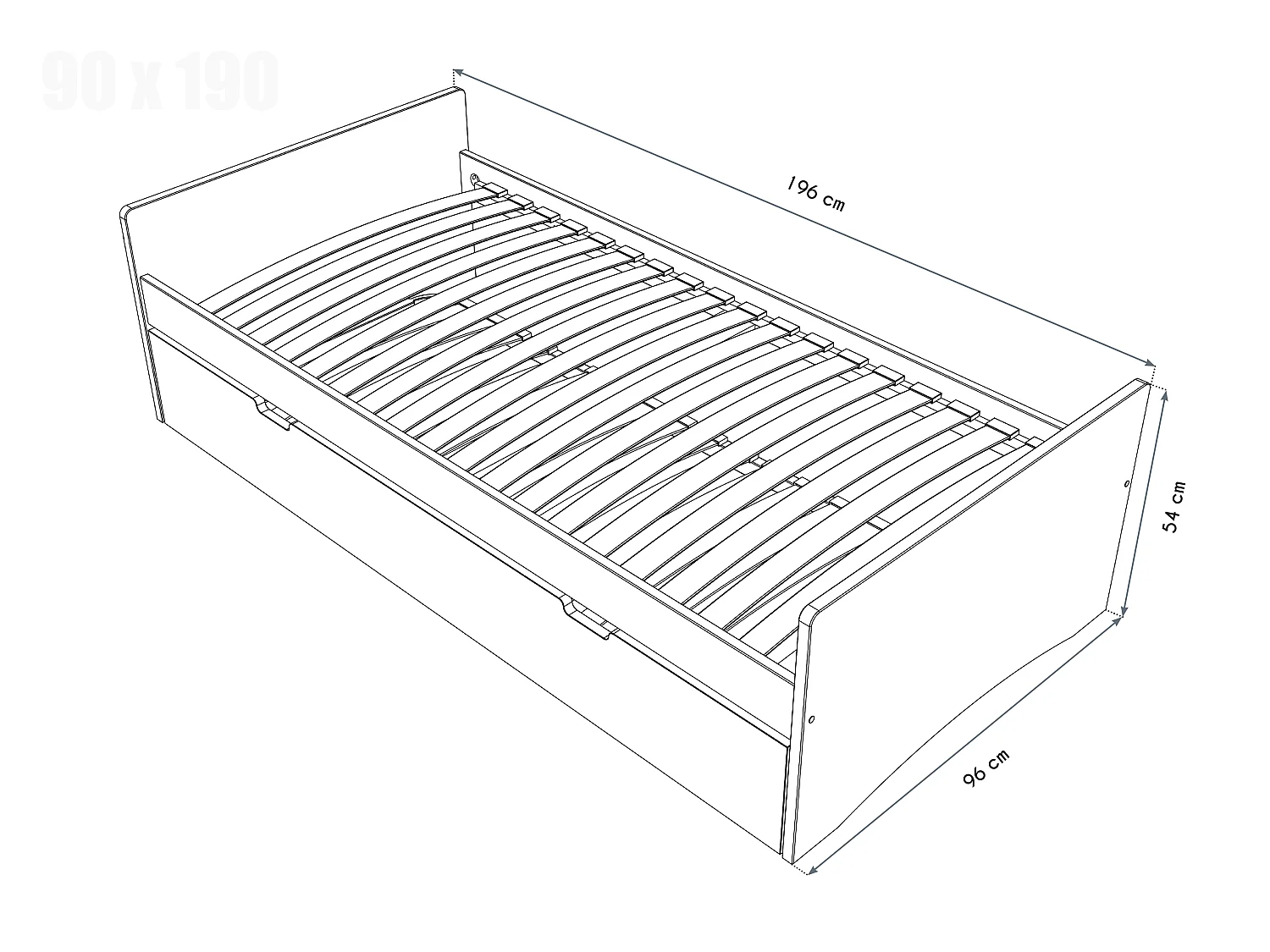 Lit gigogne 90x190 ABC pin massif, Blanc