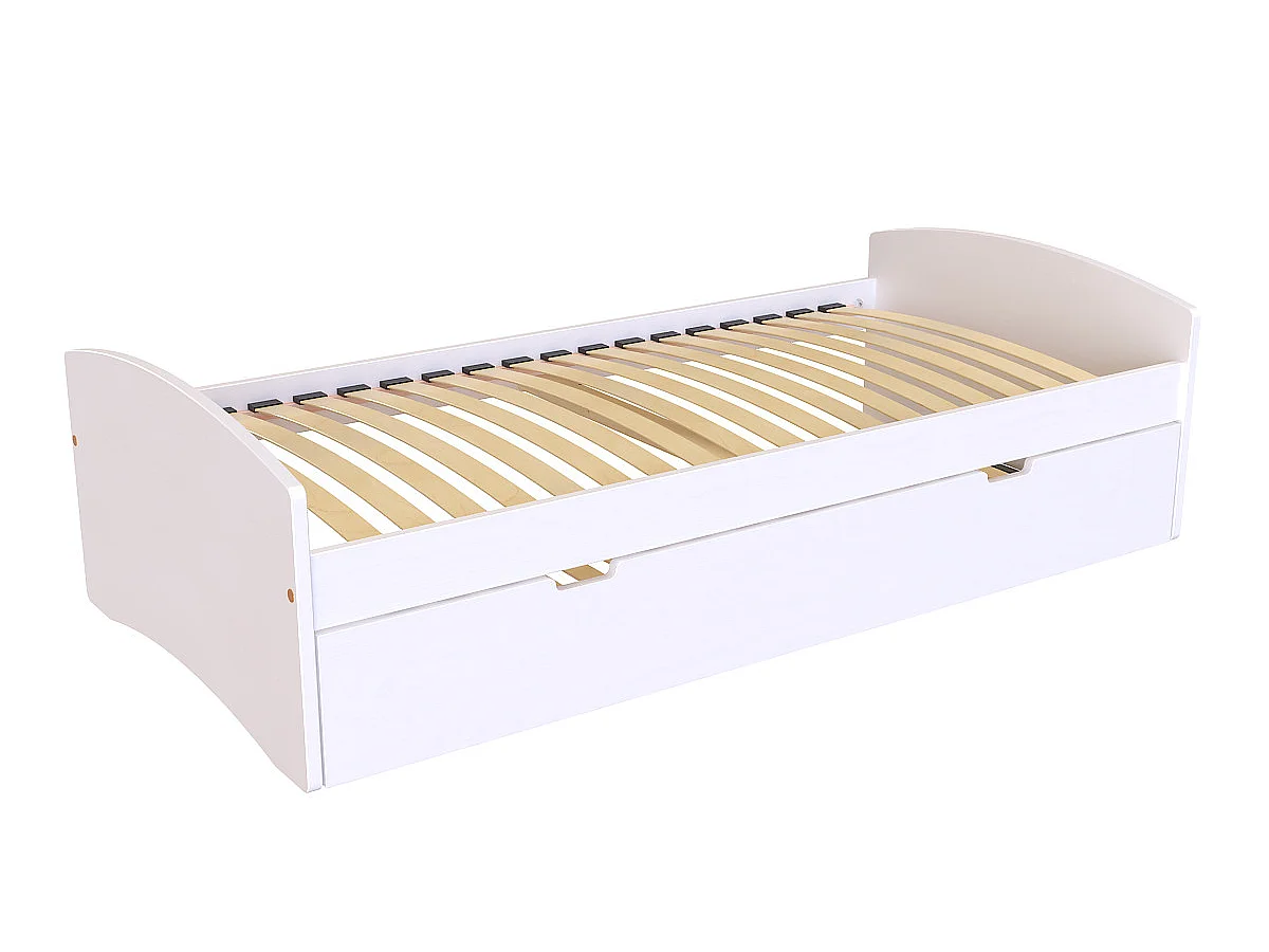 Lit gigogne 80x200 Happy pin massif, Blanc