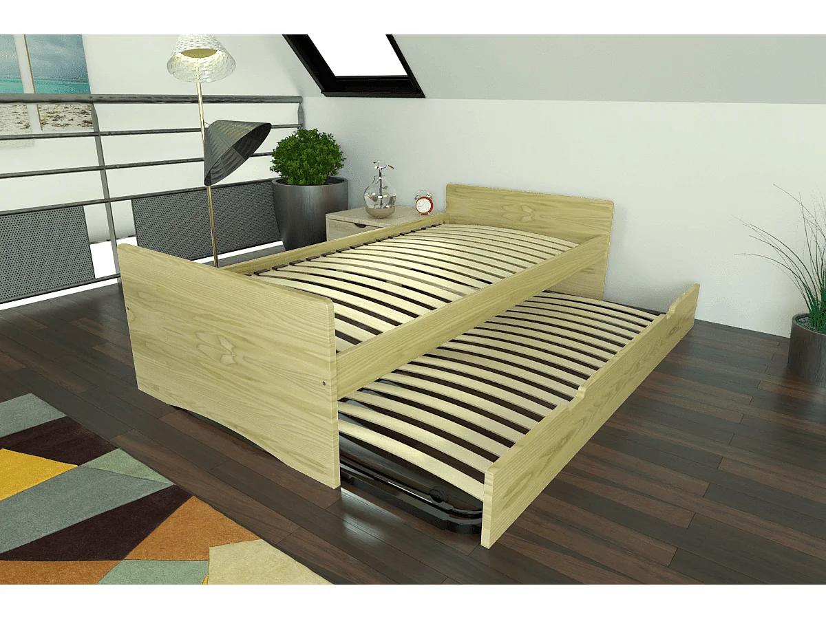 Lit gigogne 80x190 ABC pin massif, Miel