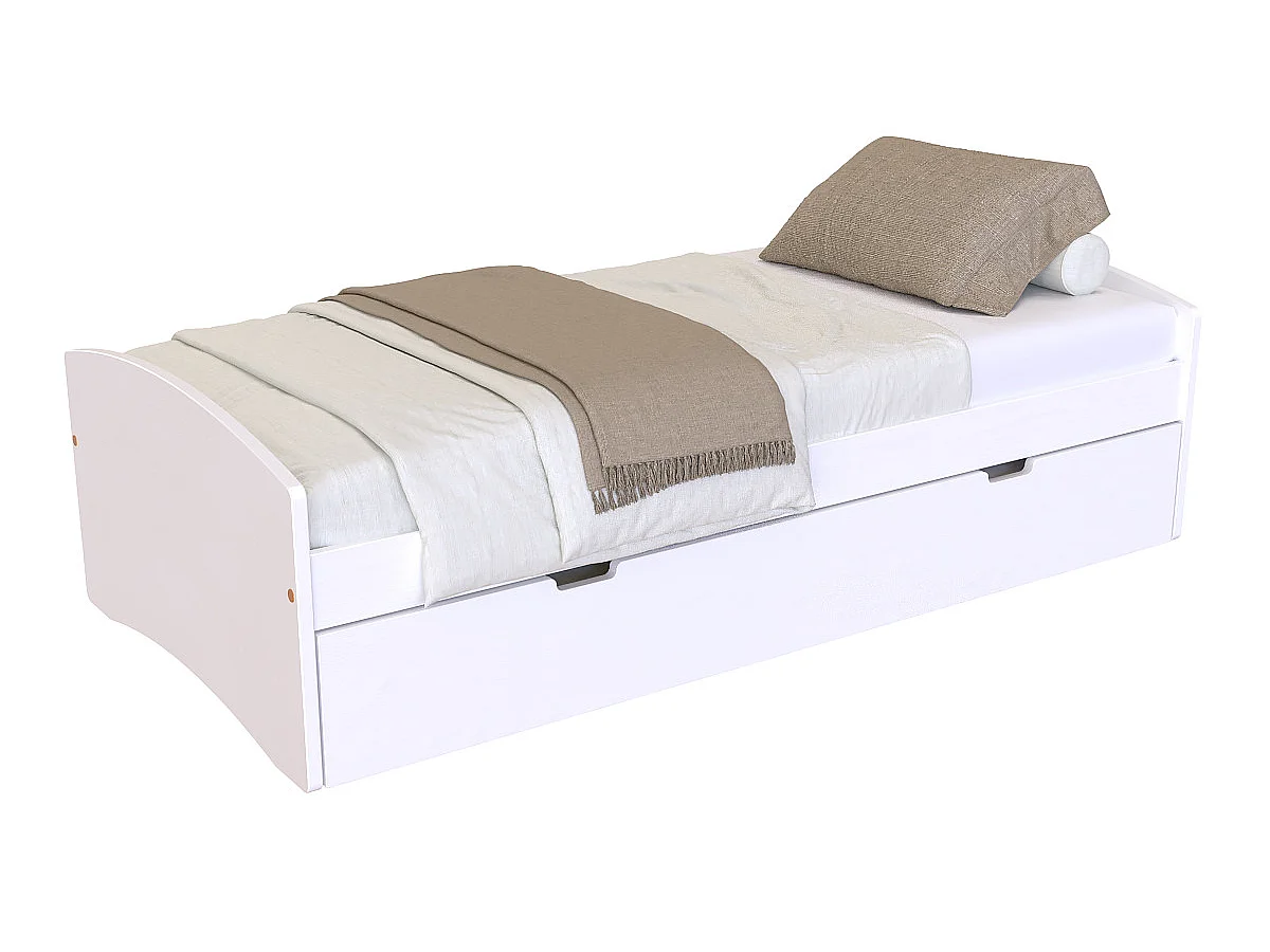Lit gigogne 90x190 Happy pin massif, Blanc