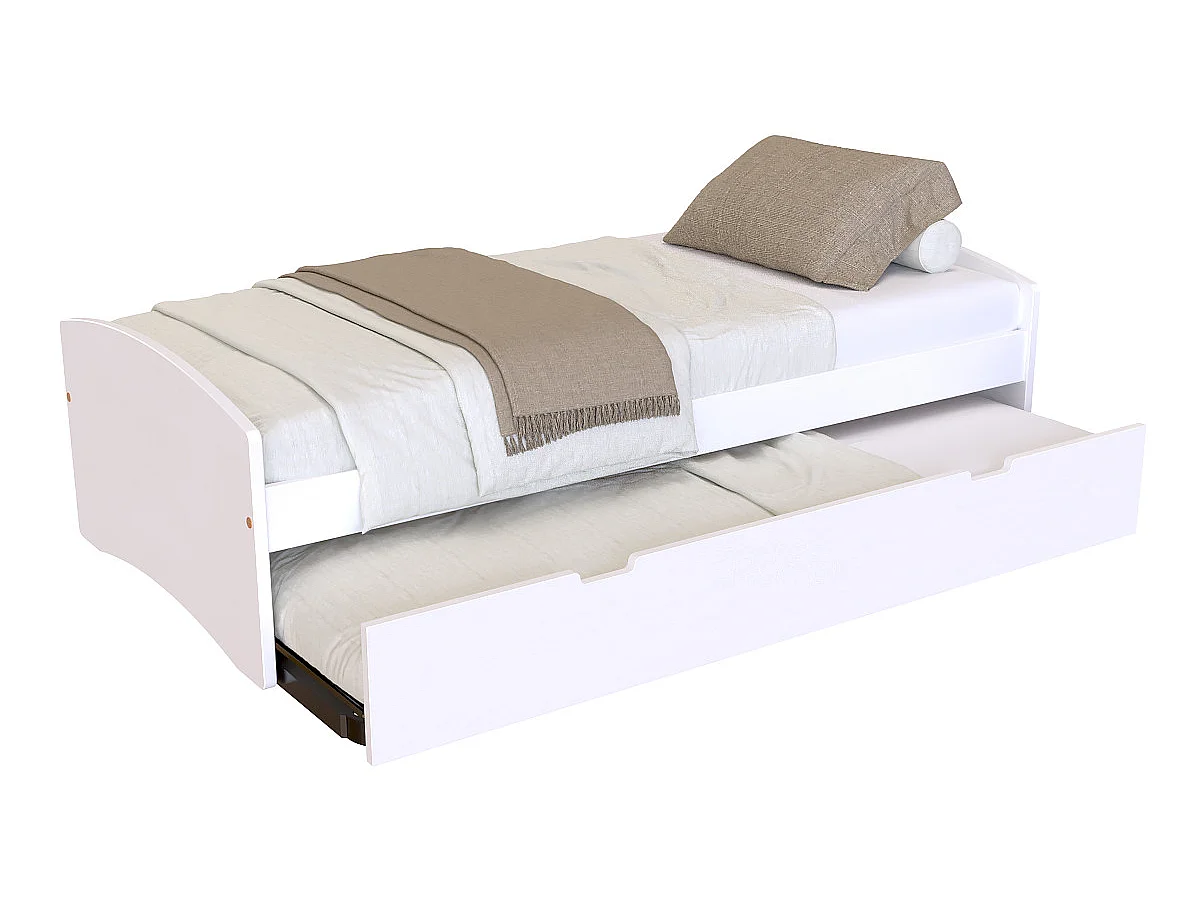 Lit gigogne 90x190 Happy pin massif, Blanc