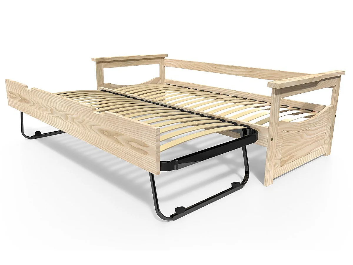 Lit Gigogne 90x200 Topaze Pin massif, Brut (sans vernis)
