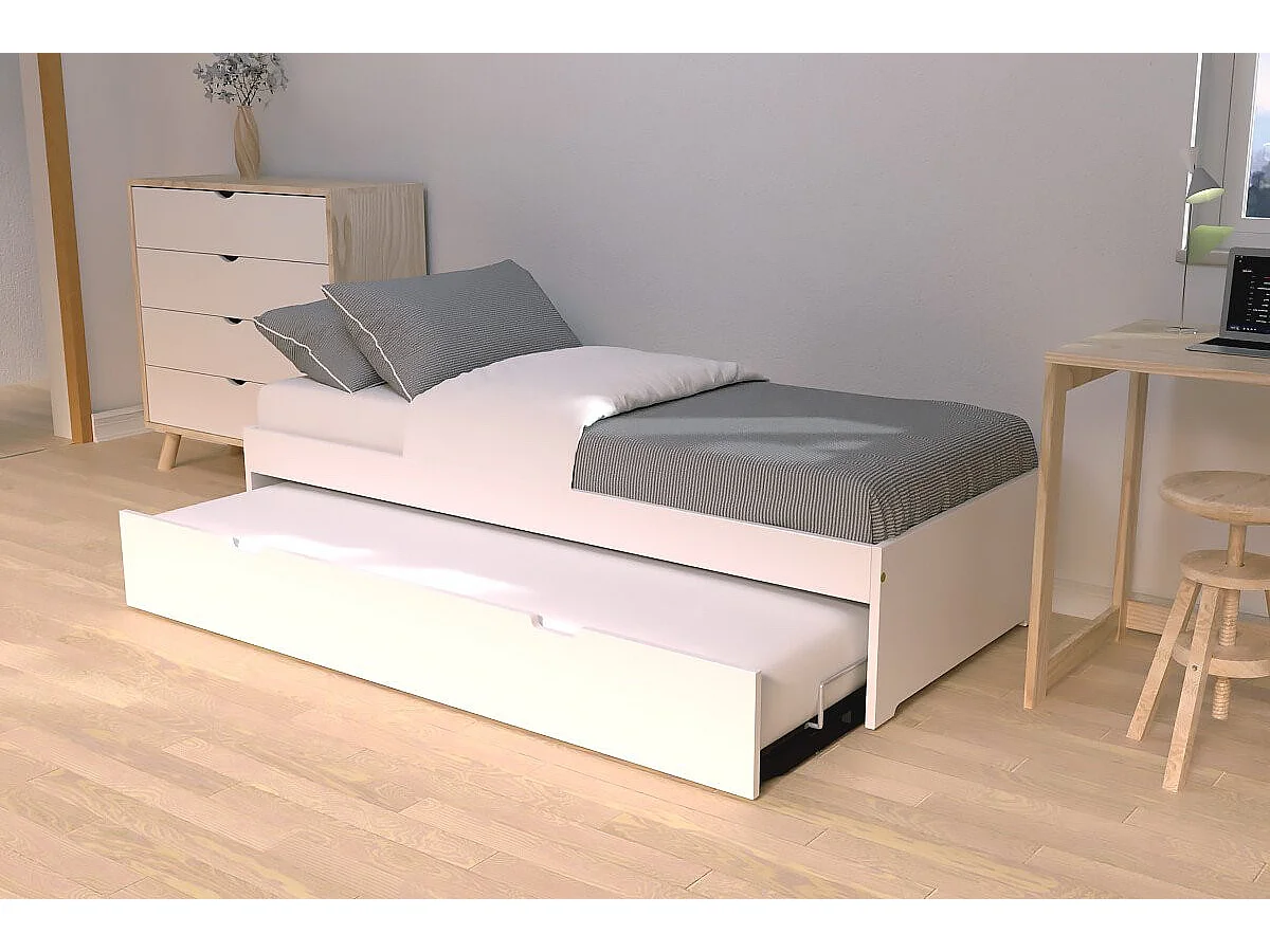 Lit gigogne 80x200 Malo pin massif, Blanc