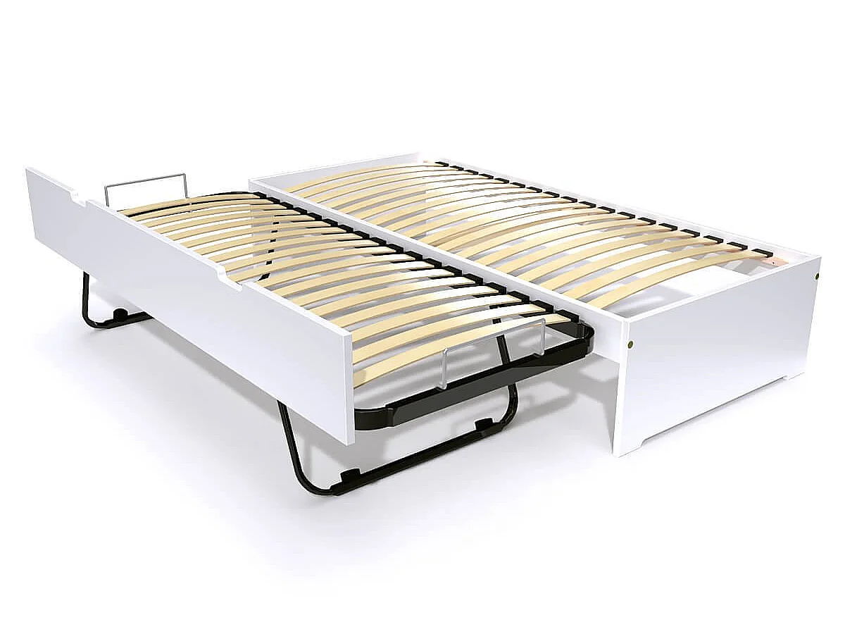 Lit gigogne 80x200 Malo pin massif, Blanc