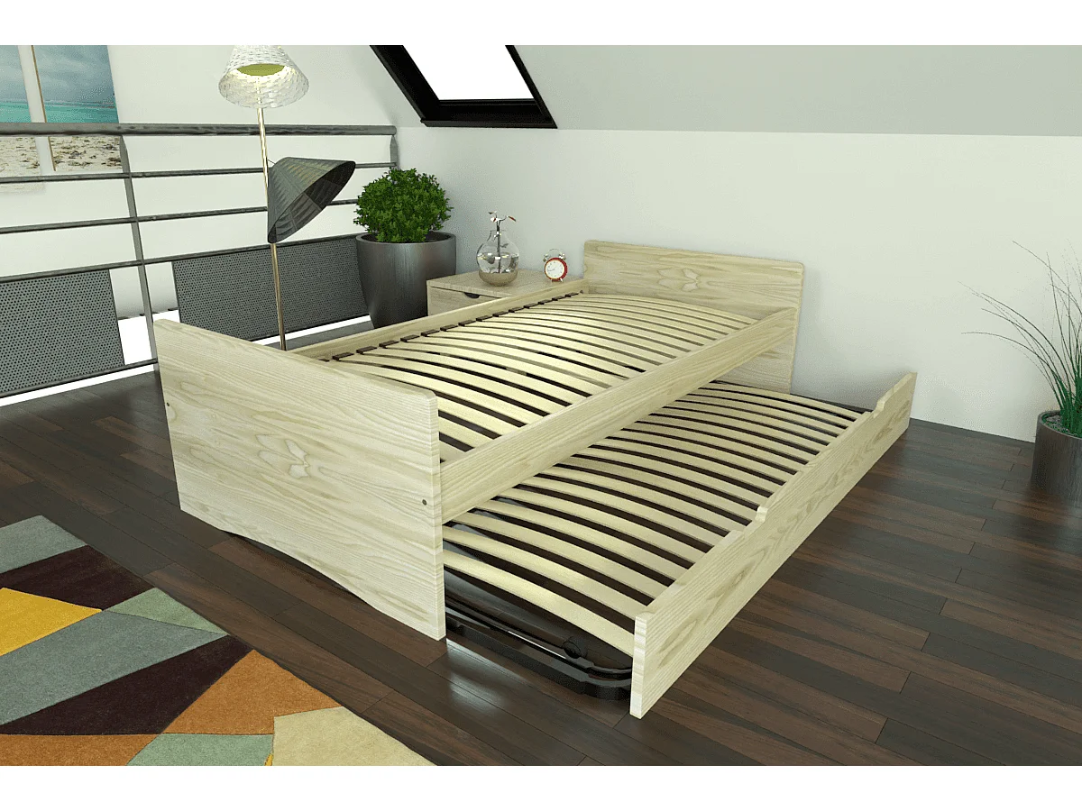 Uitschuifbed 80x190 ABC massief grenenhout, Onbehandeld (zonder vernis)