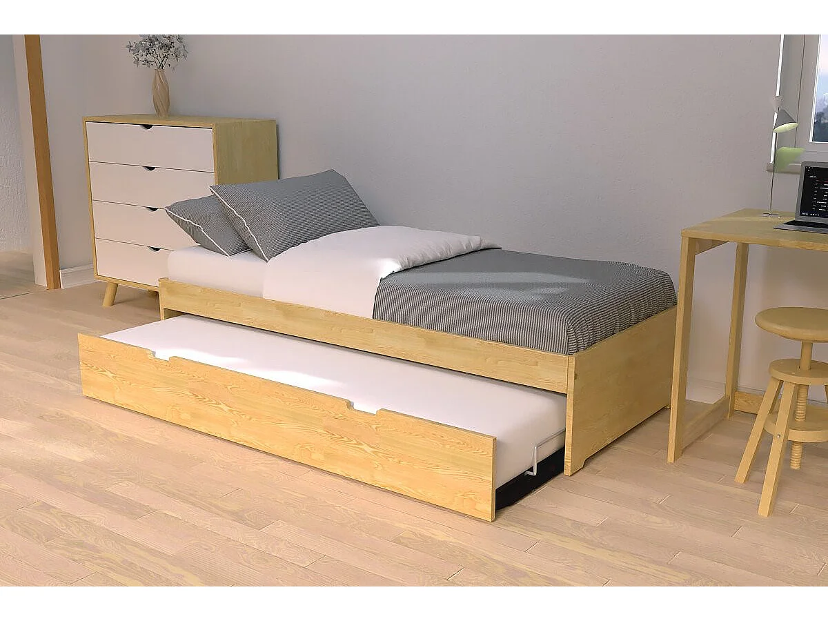 Lit gigogne 80x200 Malo pin massif, Miel
