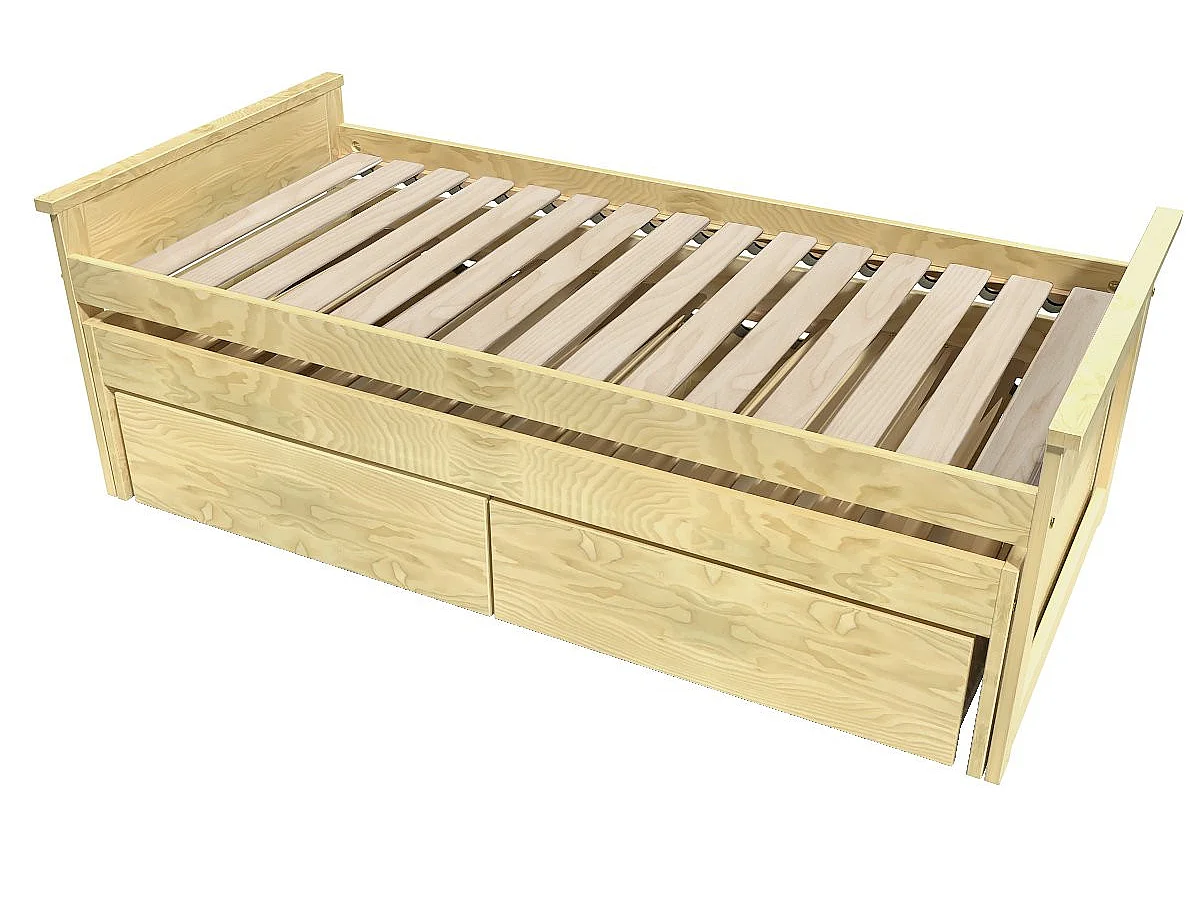 Lit Gigogne 90x200 Maxi en bois + tiroirs de rangement, Miel