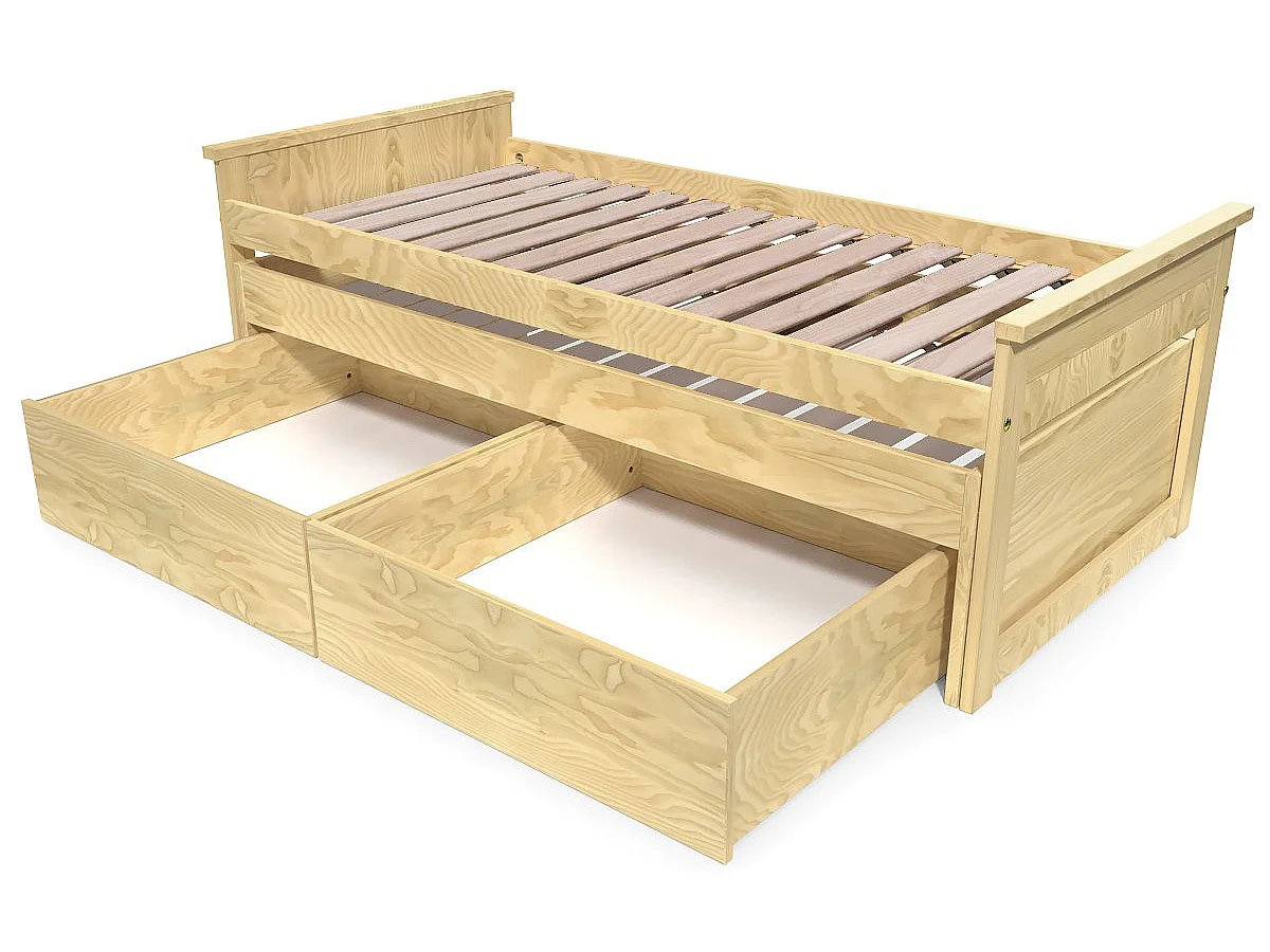 Lit Gigogne 90x200 Maxi en bois + tiroirs de rangement, Miel