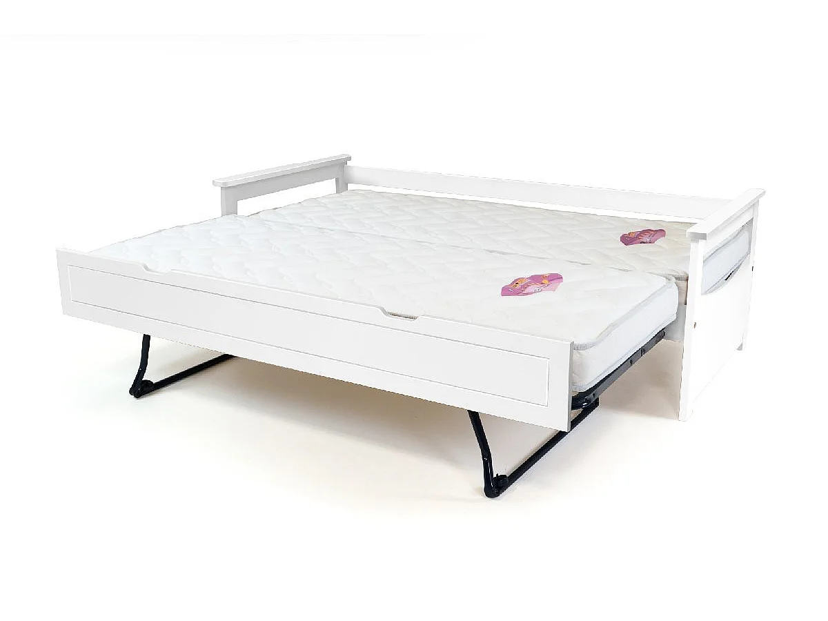 Lit Gigogne 80x200 Topaze Pin massif, Blanc