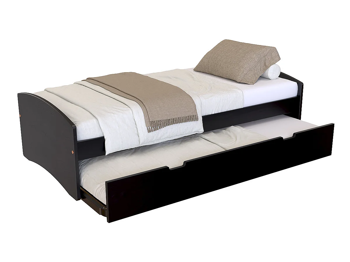 Lit gigogne 90x190 Happy pin massif, Noir