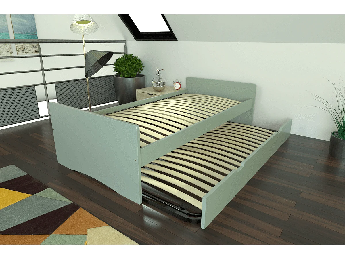 Lit gigogne 90x190 ABC pin massif, Gris