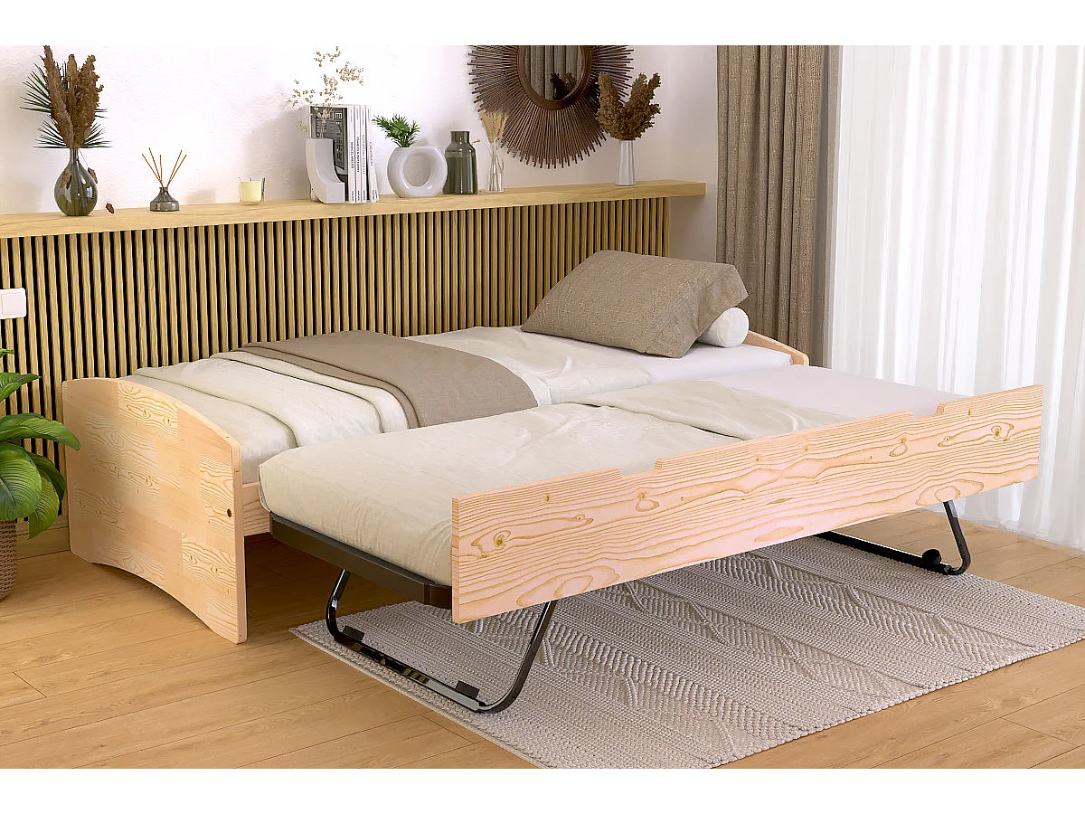 Letto estraibile 80x190 Happy de pino massiccio, Legno Grezzo (senza vernice)