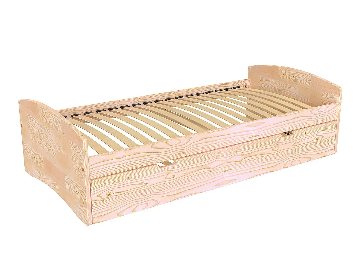 Letto estraibile 80x190 Happy de pino massiccio, Legno Grezzo (senza vernice)