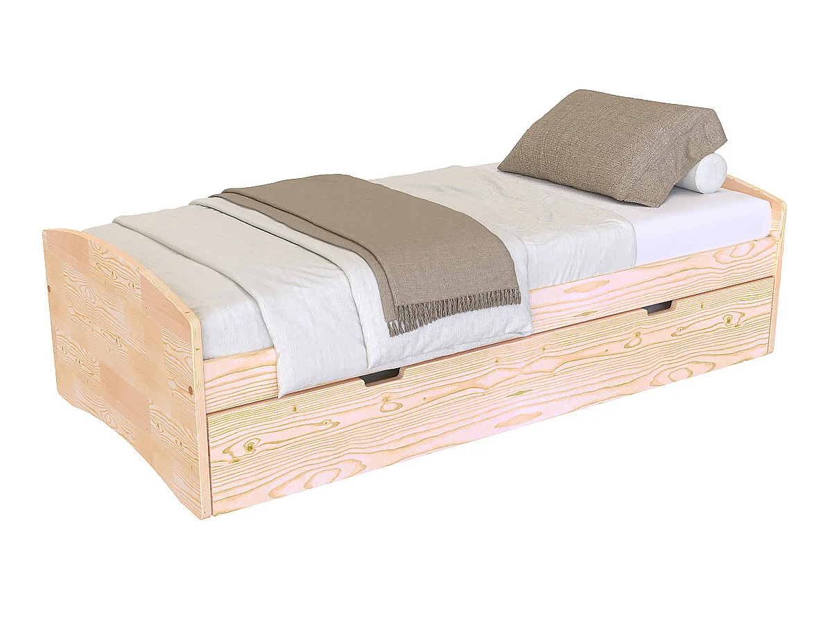 Letto estraibile 80x190 Happy de pino massiccio, Legno Grezzo (senza vernice)