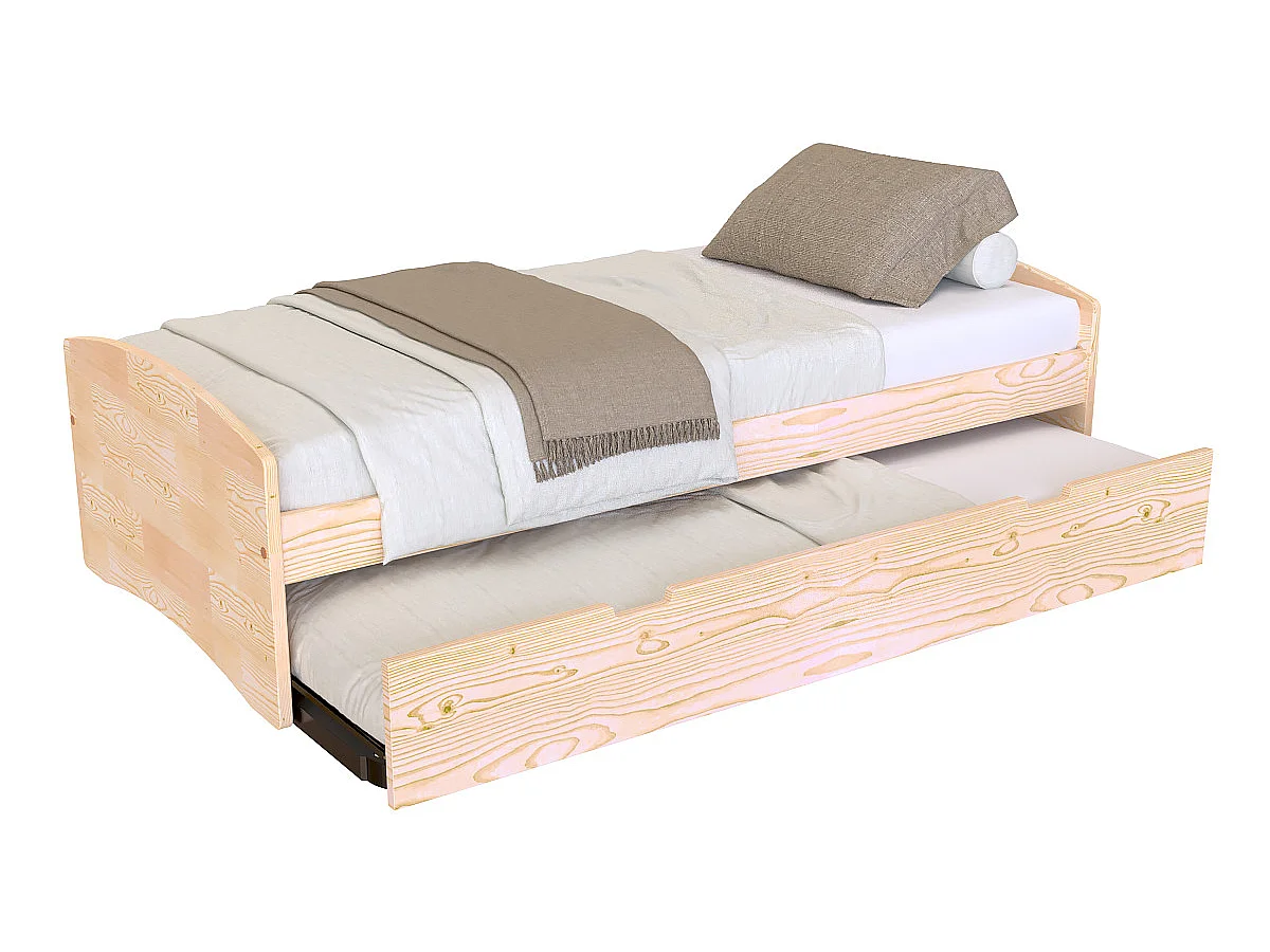 Letto estraibile 80x190 Happy de pino massiccio, Legno Grezzo (senza vernice)