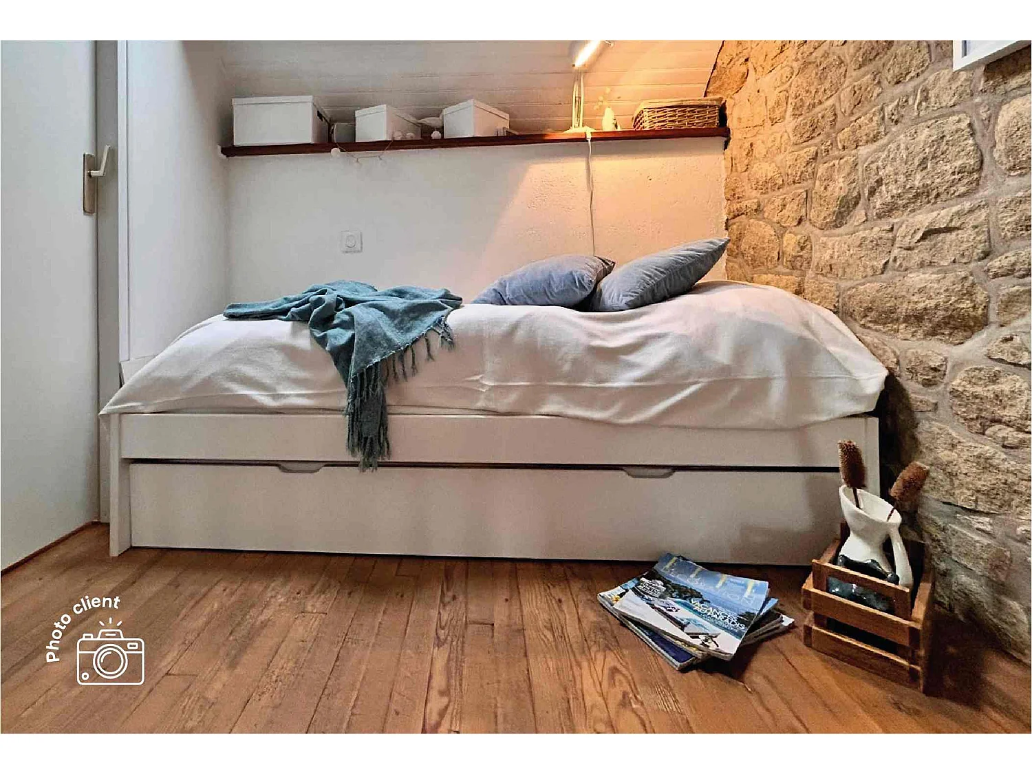 Lit gigogne 90x200 Malo pin massif, Noir