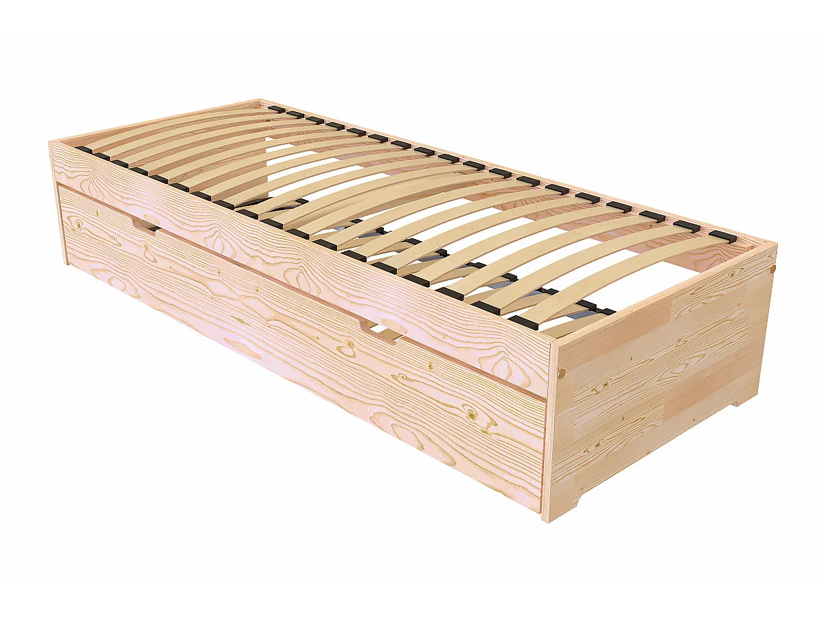 Lit gigogne 70x190 Malo pin massif, Brut (sans vernis)