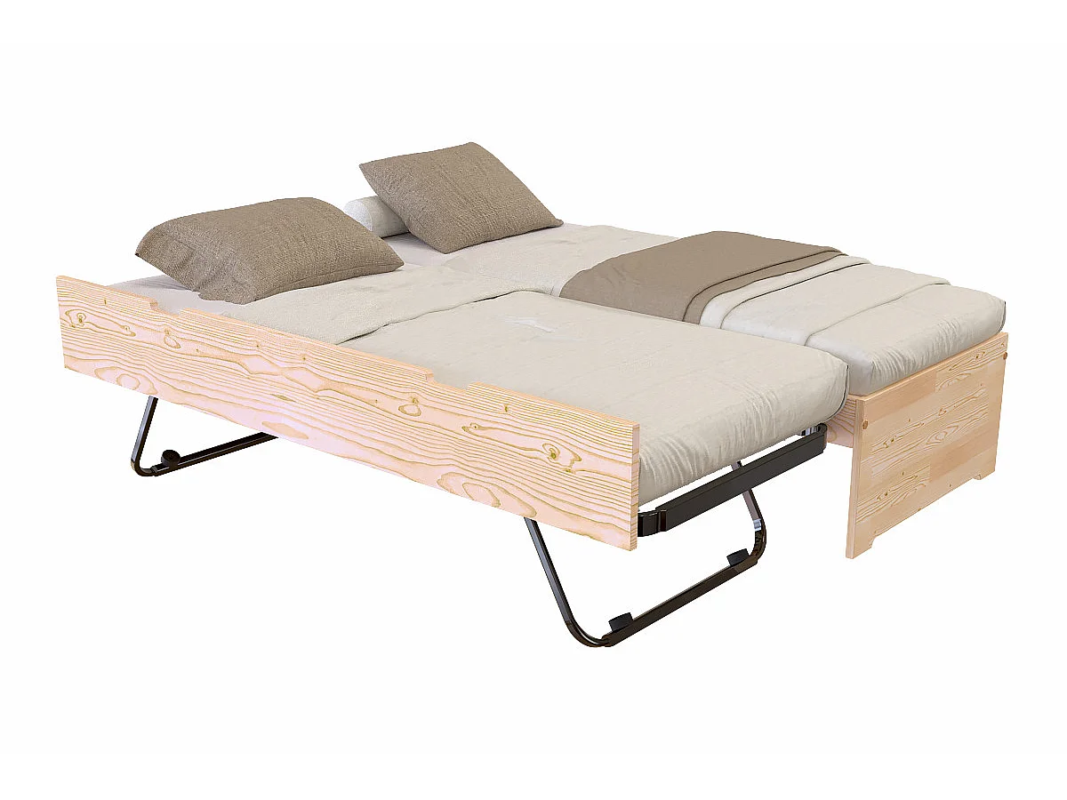 Lit gigogne 70x190 Malo pin massif, Brut (sans vernis)