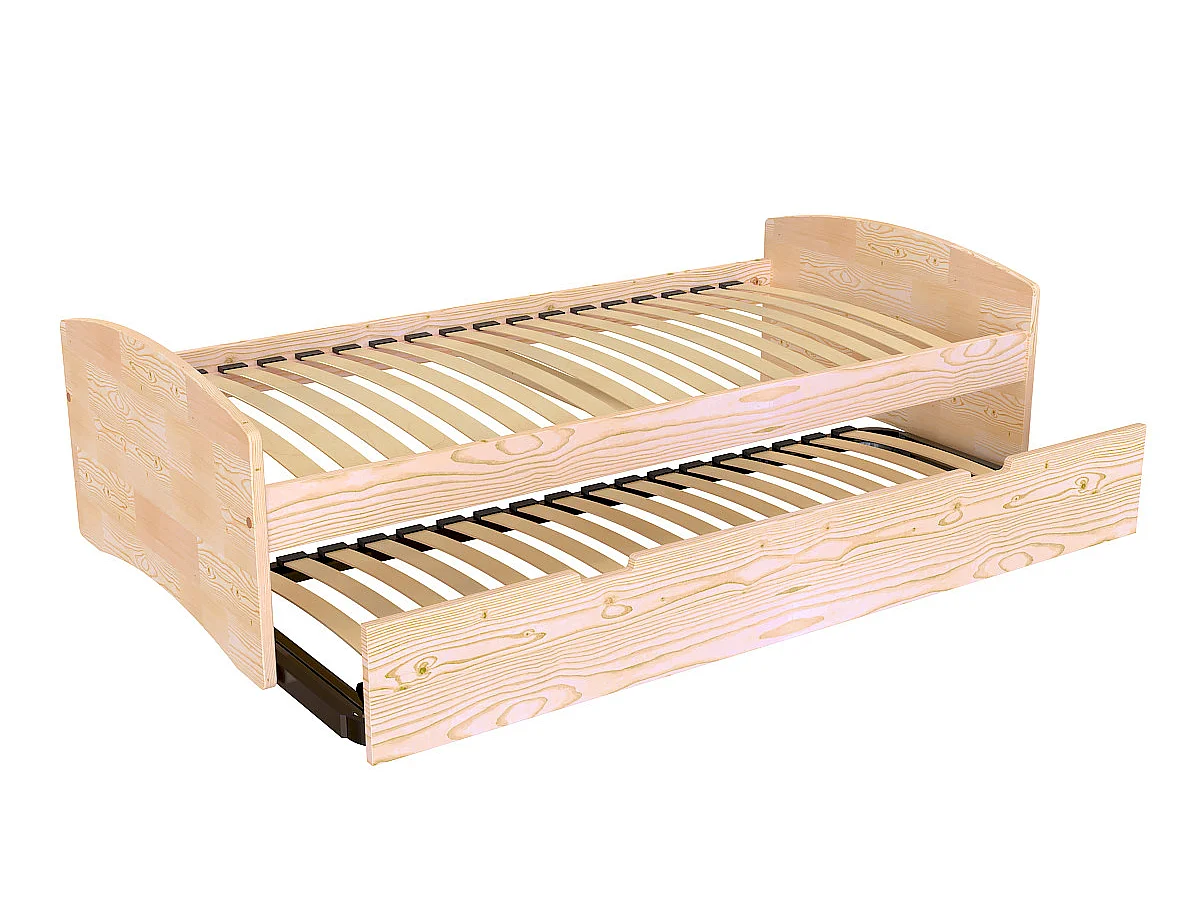 Lit gigogne 90x190 Happy pin massif, Brut (sans vernis)