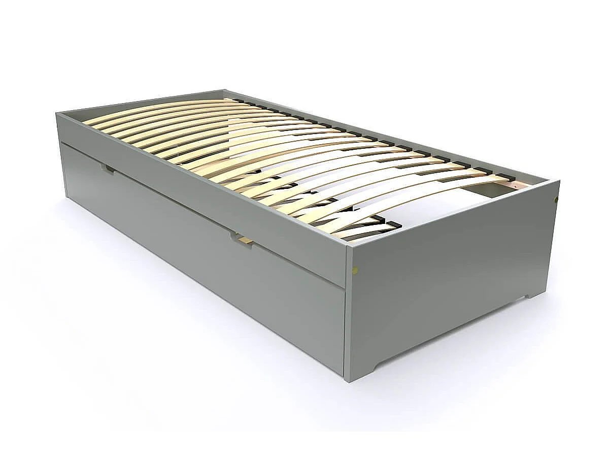 Lit gigogne 90x200 Malo pin massif, Gris
