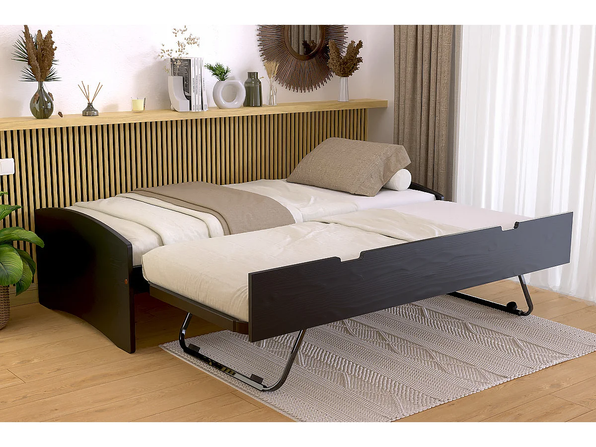 Lit gigogne 80x190 Happy pin massif, Noir