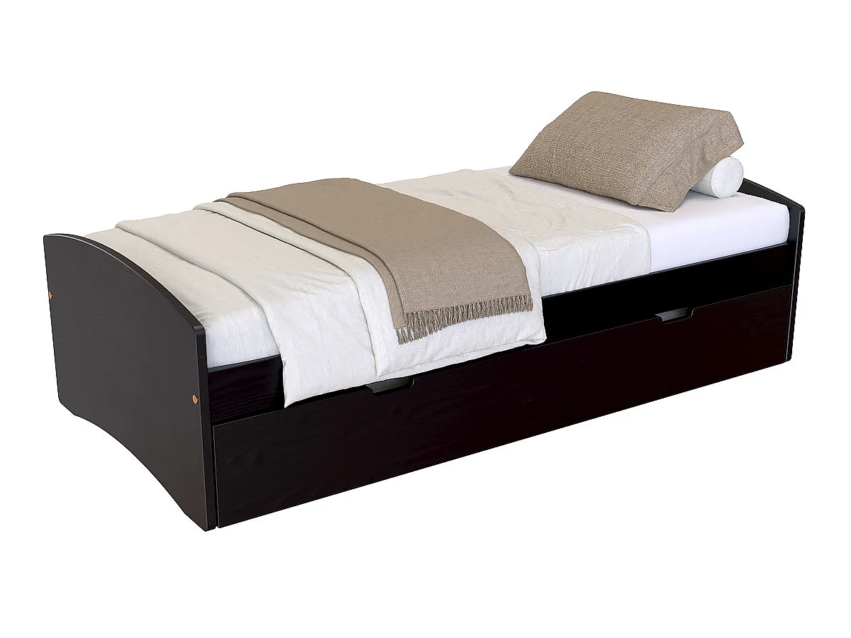 Lit gigogne 80x190 Happy pin massif, Noir