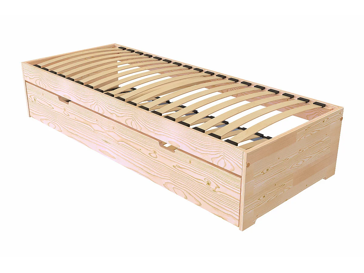 Lit gigogne 70x190 Malo pin massif, Vernis Naturel