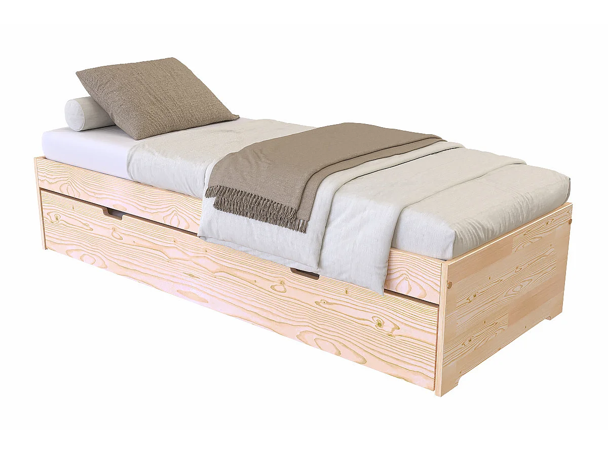 Lit gigogne 70x190 Malo pin massif, Vernis Naturel