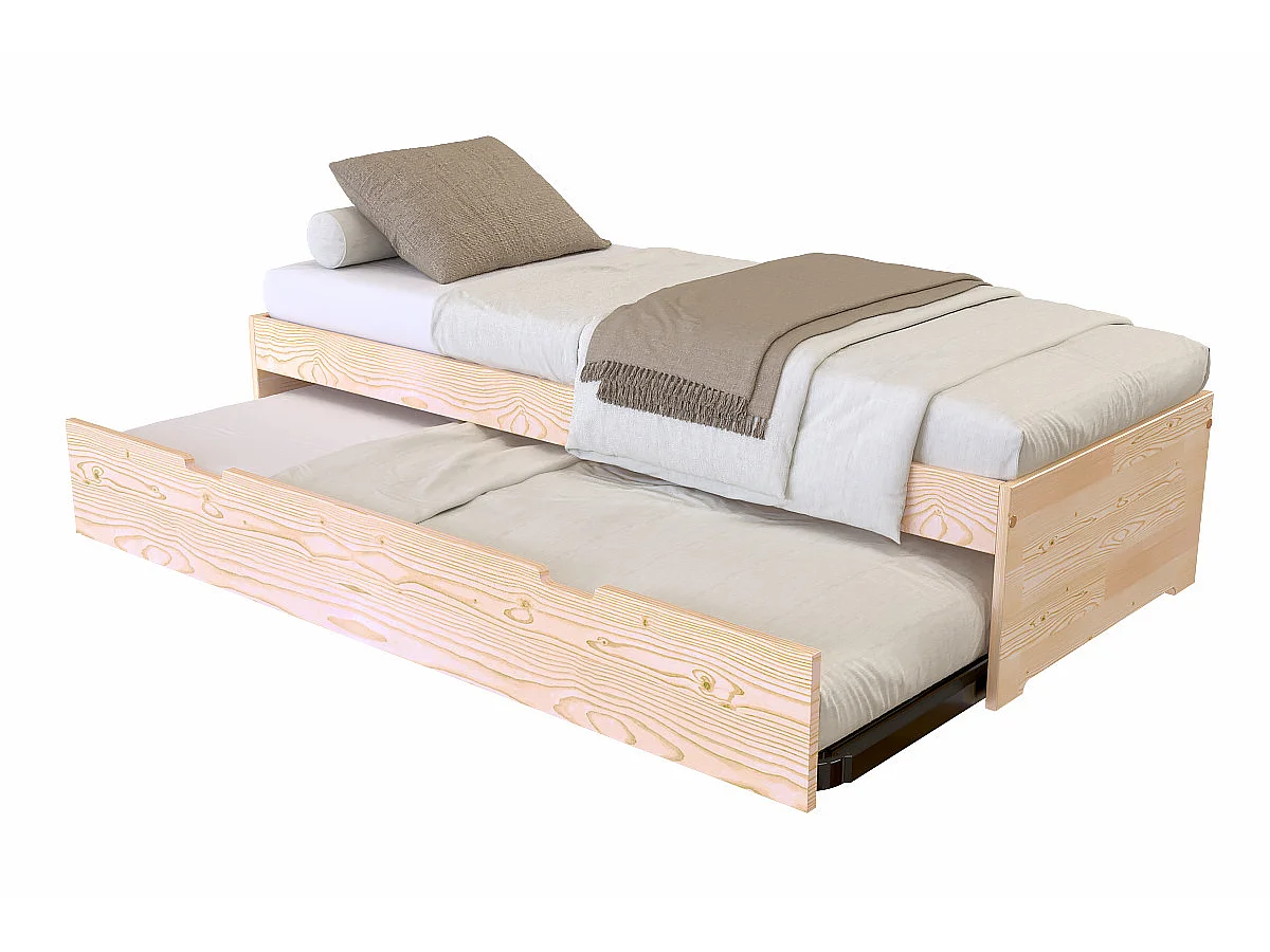 Lit gigogne 70x190 Malo pin massif, Vernis Naturel