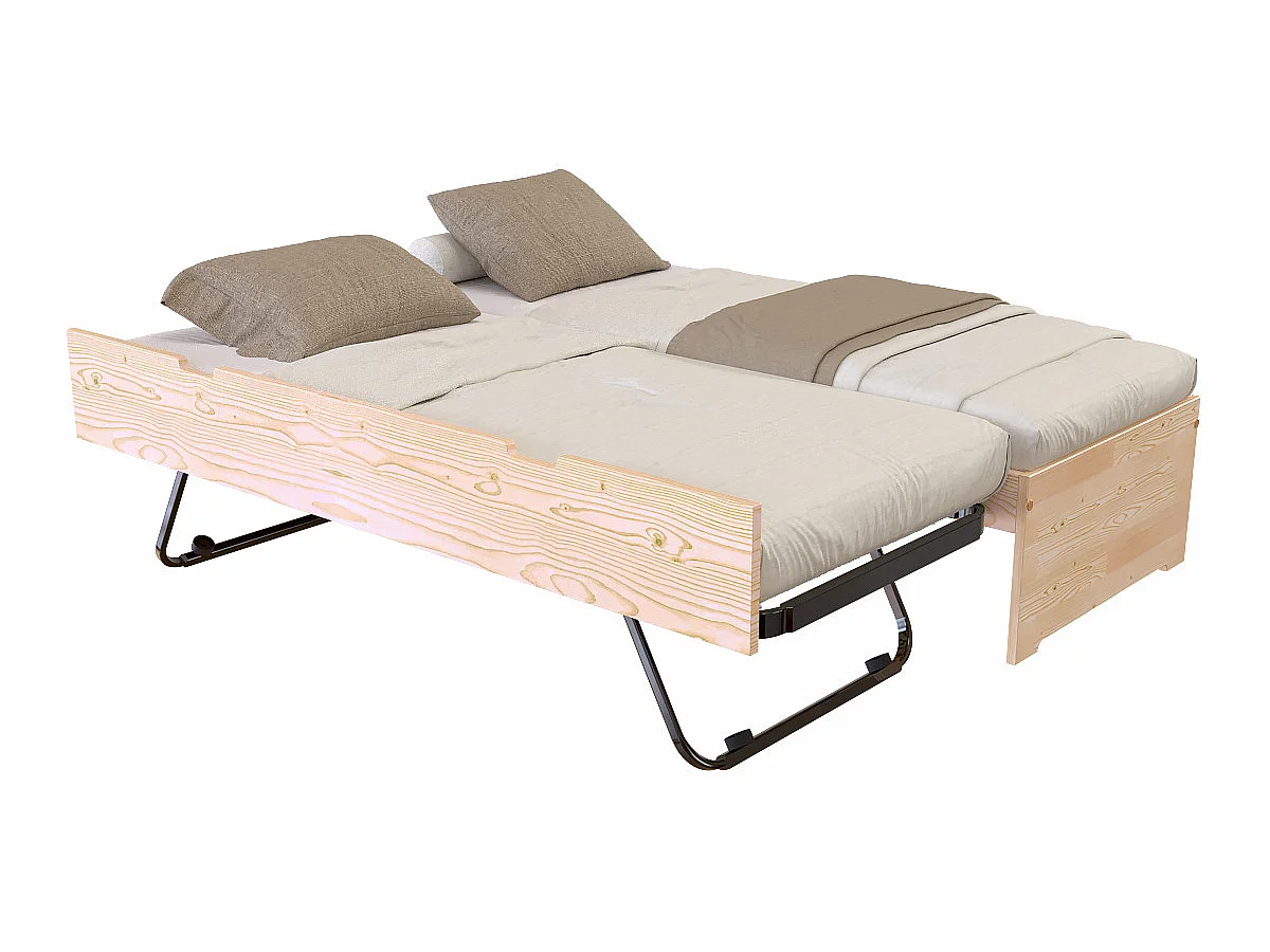 Lit gigogne 70x190 Malo pin massif, Vernis Naturel