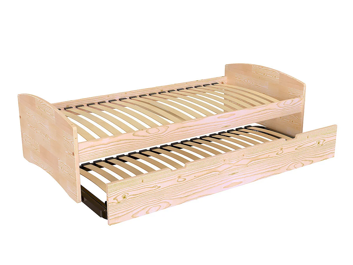 Lit gigogne 90x200 Happy pin massif, Vernis Naturel