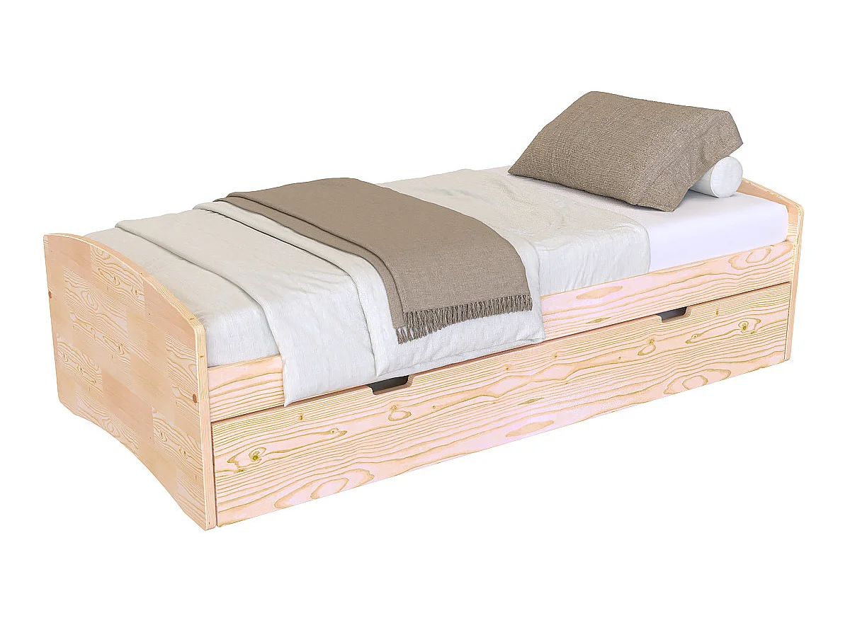 Lit gigogne 90x200 Happy pin massif, Vernis Naturel