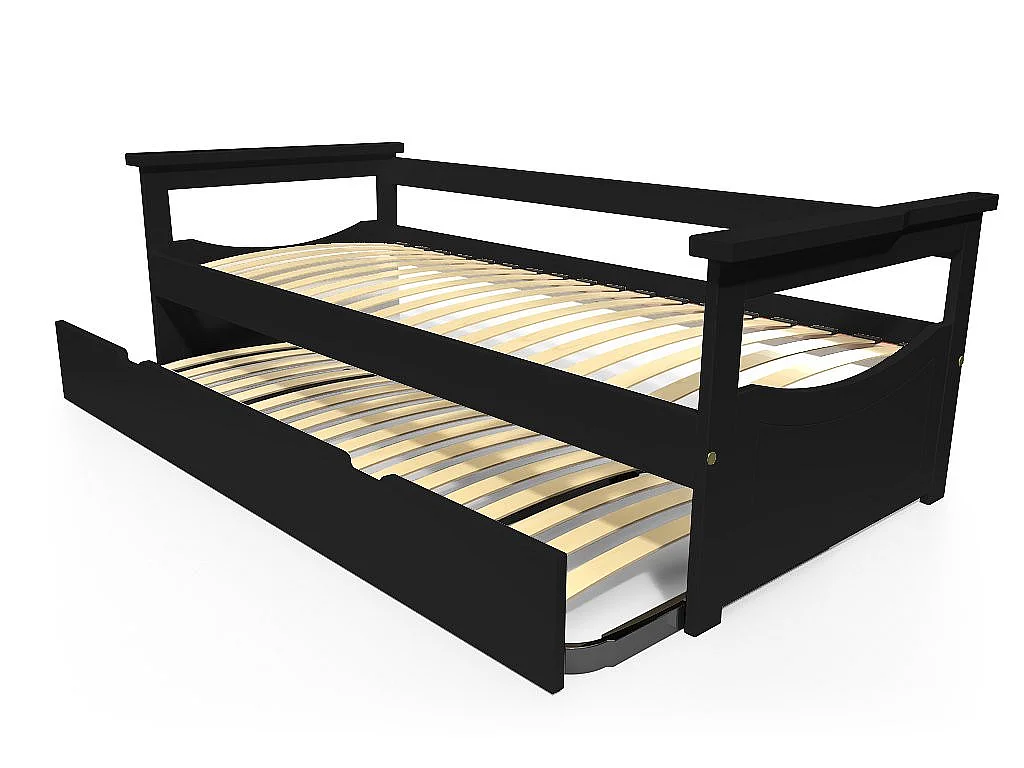 Lit Gigogne 80x200 Topaze Pin massif, Noir