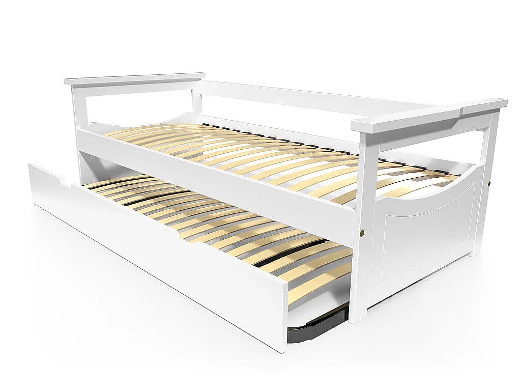 Lit Gigogne 80x190 Topaze en Pin massif, Blanc