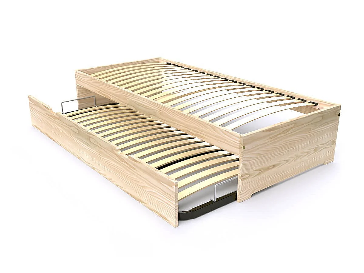 Lit gigogne 80x190 Malo pin massif, Brut (sans vernis)