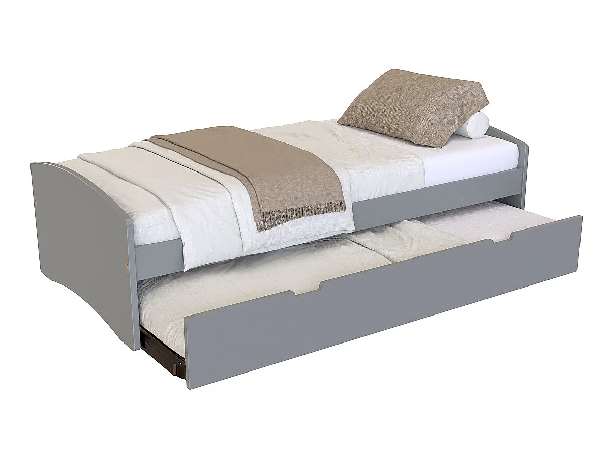 Lit gigogne 90x190 Happy pin massif, Gris