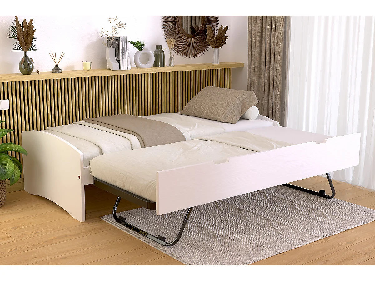 Lit gigogne 80x190 Happy pin massif, Blanc