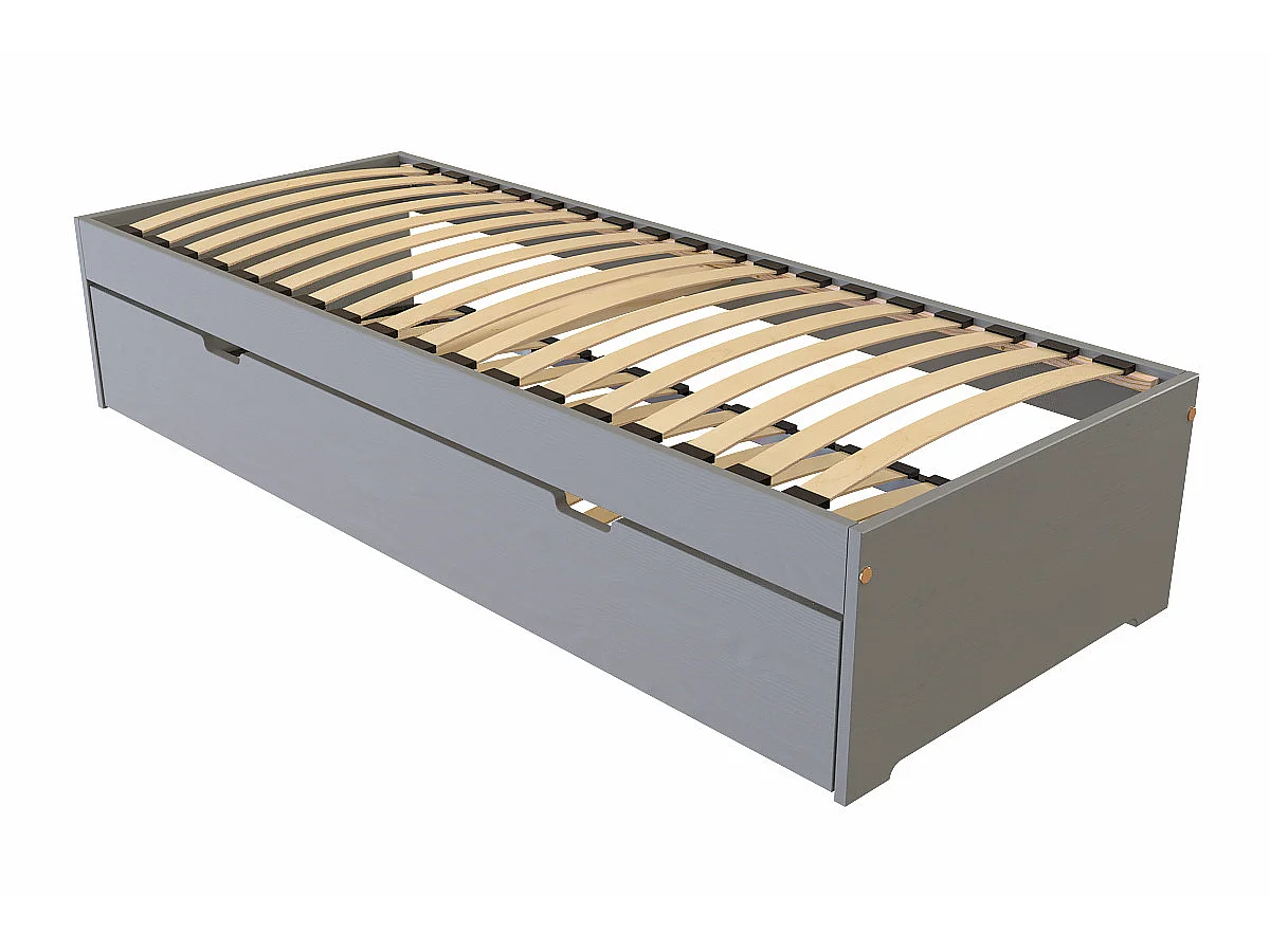 Lit gigogne 70x190 Malo pin massif, Gris